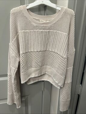 Open-Knit Cream Crewneck Sweater - Women's Lightweight Pullover